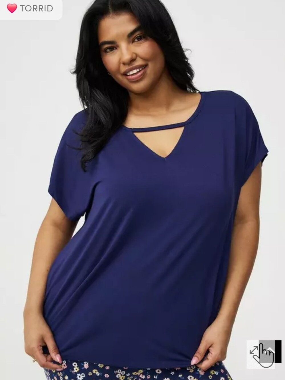 torrid Navy Short Sleeve V-Neck Top with Strap Detail